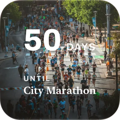 Small photo widget: 50 days until City Marathon on a photo of runners